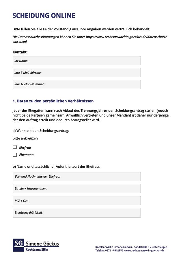 Scheidung Online Formular